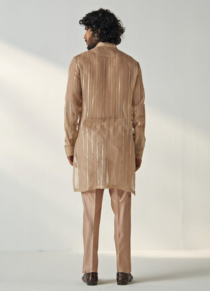 Nude Gold Sequin Embroidered Kurta Pant Set Studio Bagechaa - Men - Fabilicious Fashion