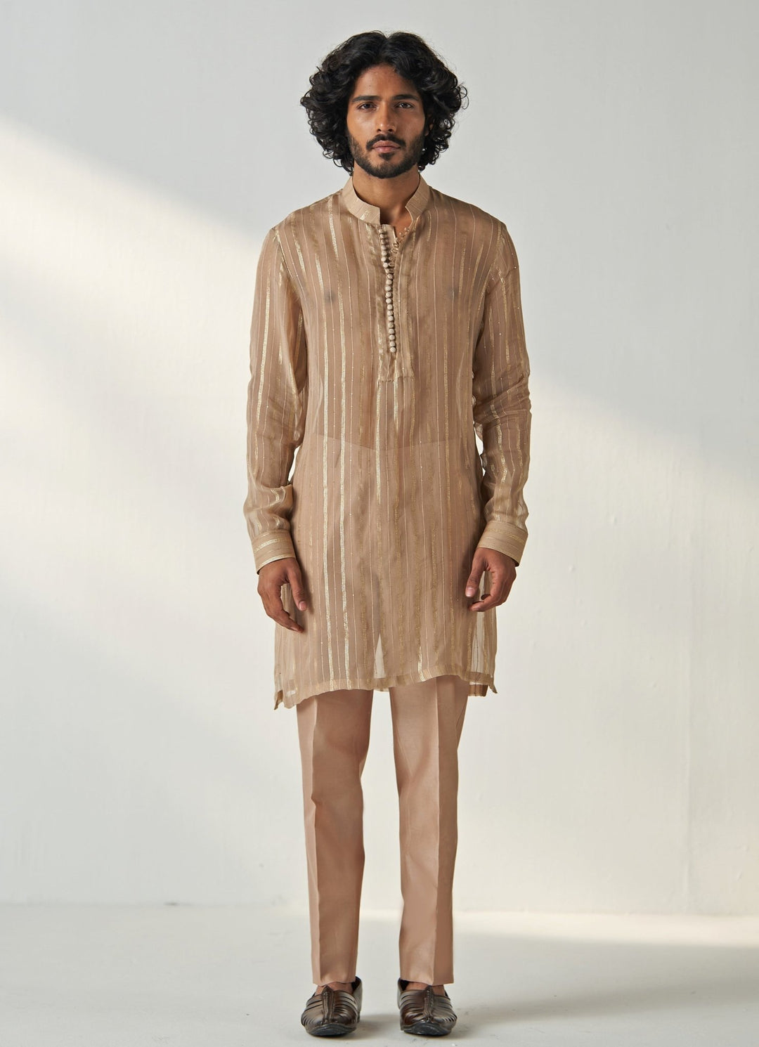 Nude Gold Sequin Embroidered Kurta Pant Set Studio Bagechaa - Men - Fabilicious Fashion