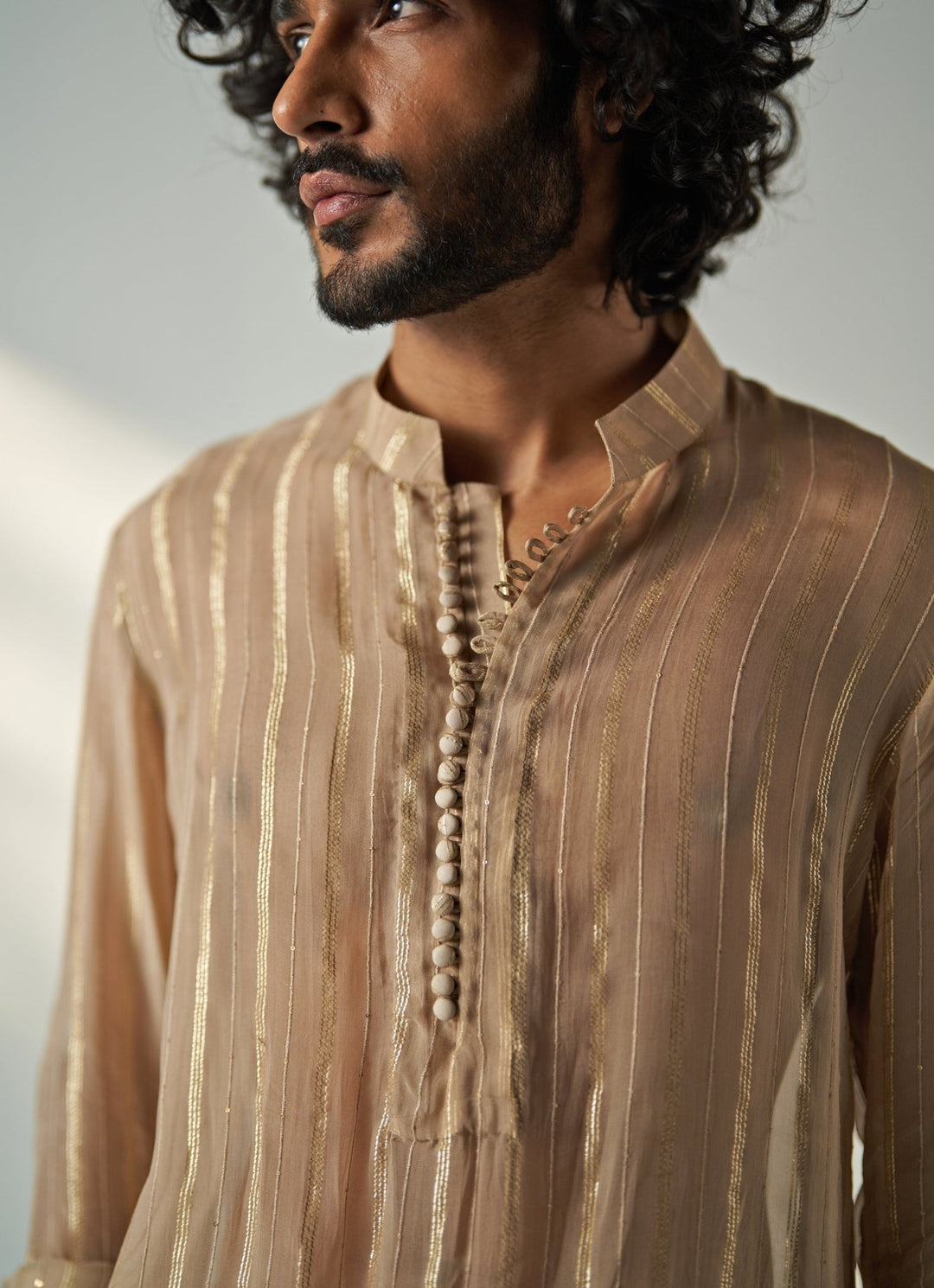 Nude Gold Sequin Embroidered Kurta Pant Set Studio Bagechaa - Men - Fabilicious Fashion