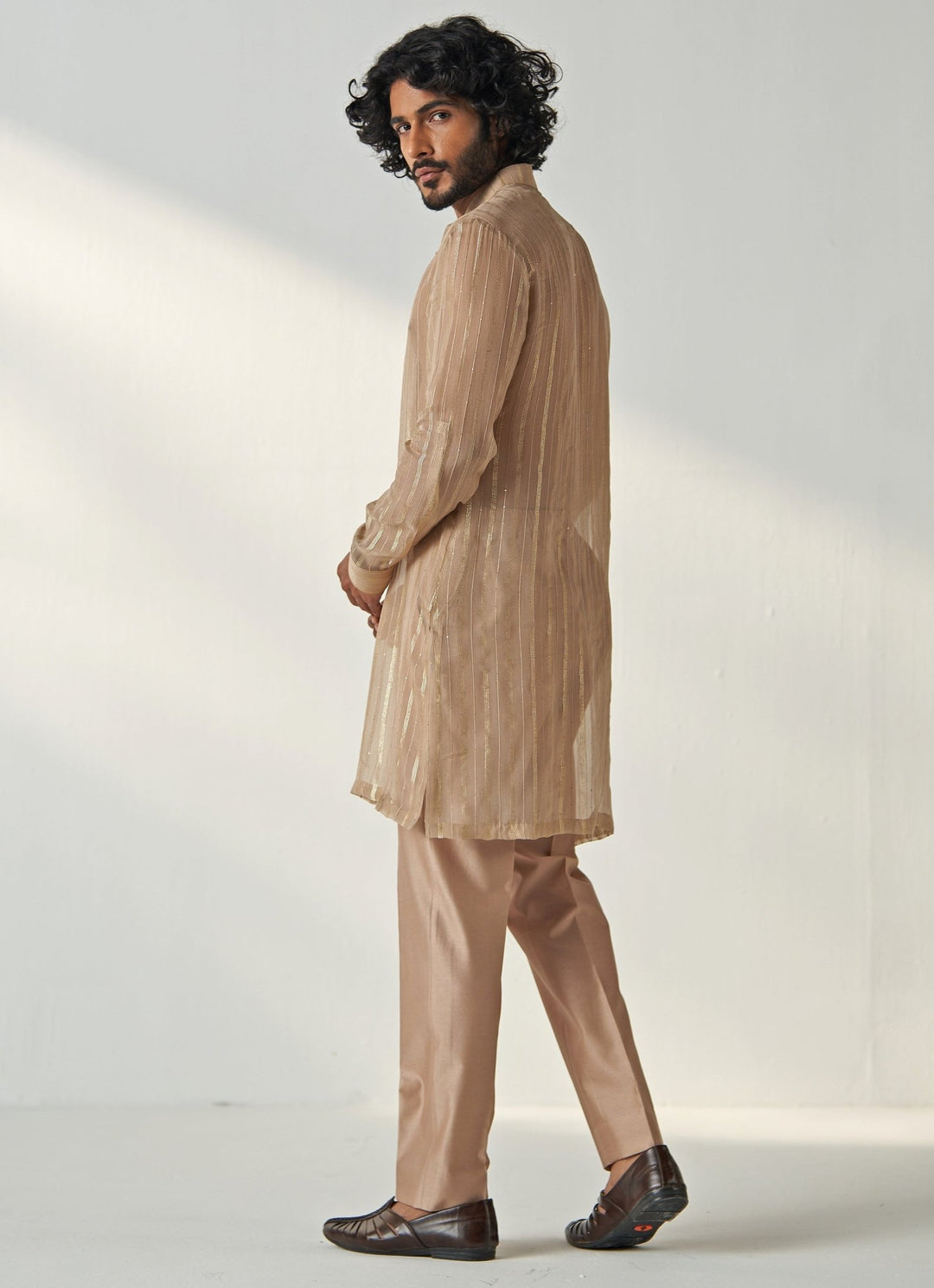 Nude Gold Sequin Embroidered Kurta Pant Set Studio Bagechaa - Men - Fabilicious Fashion