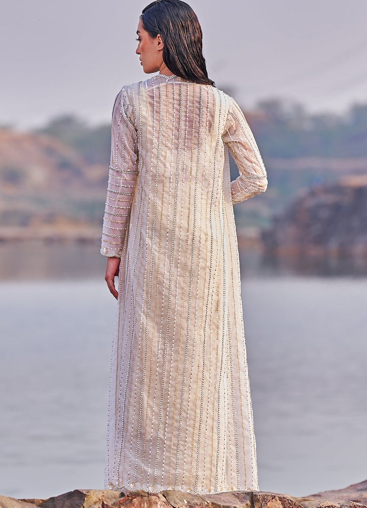 Nude Gold Sequinned Saree With Belt and Cape Nidhika Shekhar - Fabilicious Fashion