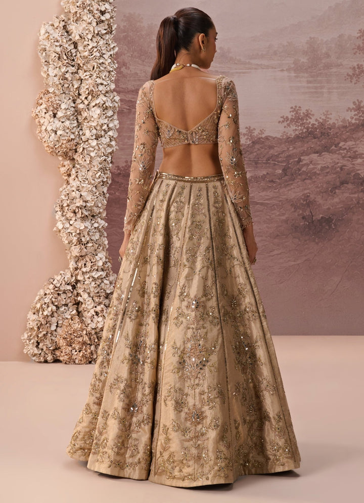 Parul Gandhi Nude Gold Sequins Silk Tissue LehengaFabilicious Fashion
