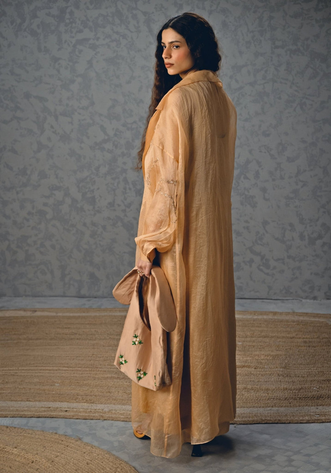 Nude Gold Silk Dress With Jacket Paulmi and Harsh X Ease - Fabilicious Fashion