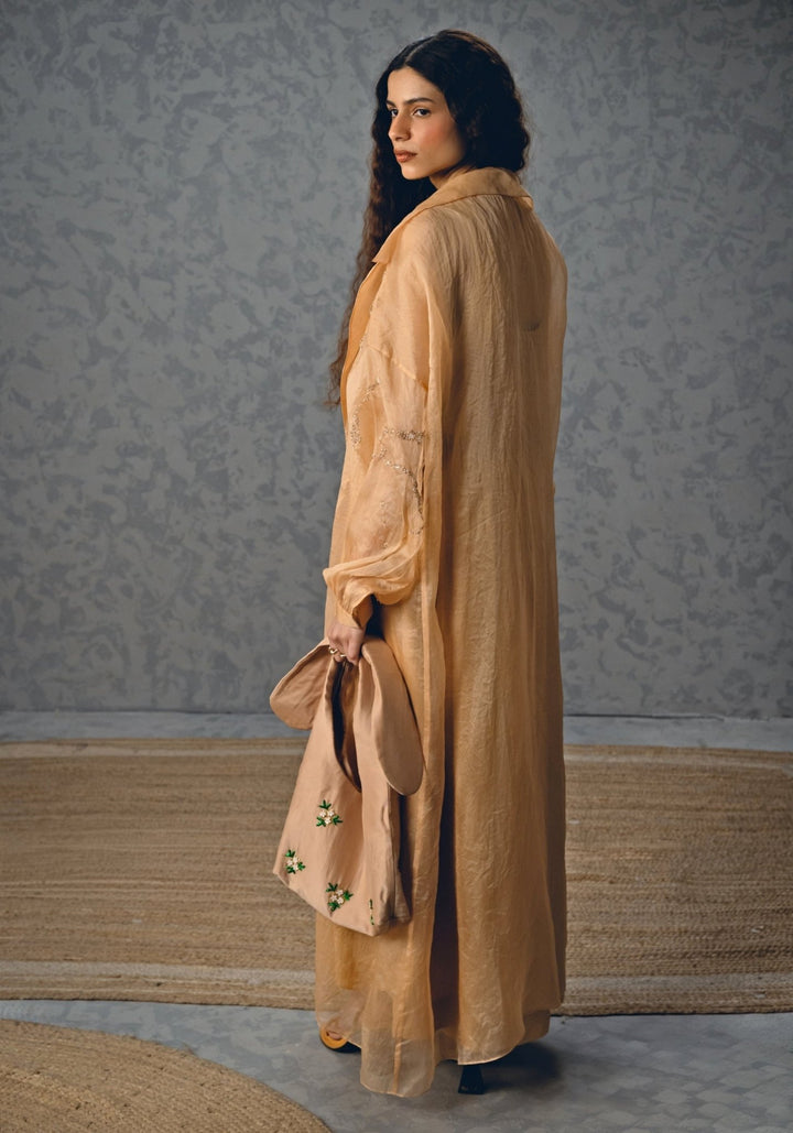 Nude Gold Silk Dress With Jacket Paulmi and Harsh X Ease - Fabilicious Fashion