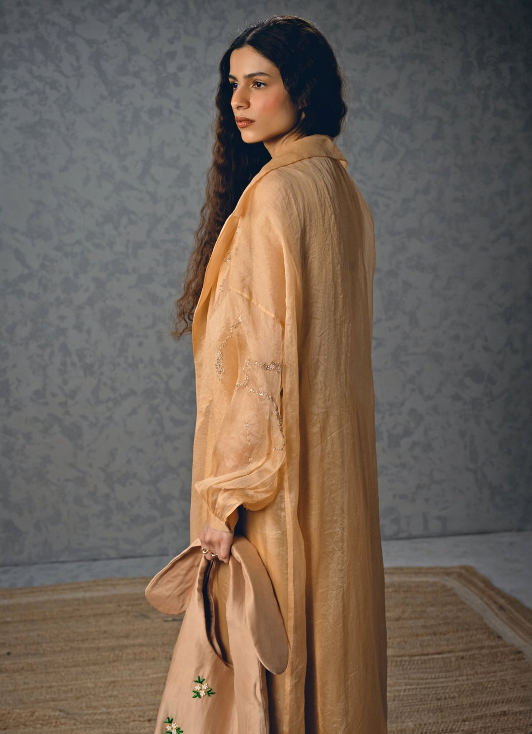 Nude Gold Silk Dress With Jacket Paulmi and Harsh X Ease - Fabilicious Fashion
