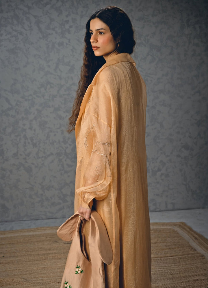 Nude Gold Silk Dress With Jacket Paulmi and Harsh X Ease - Fabilicious Fashion