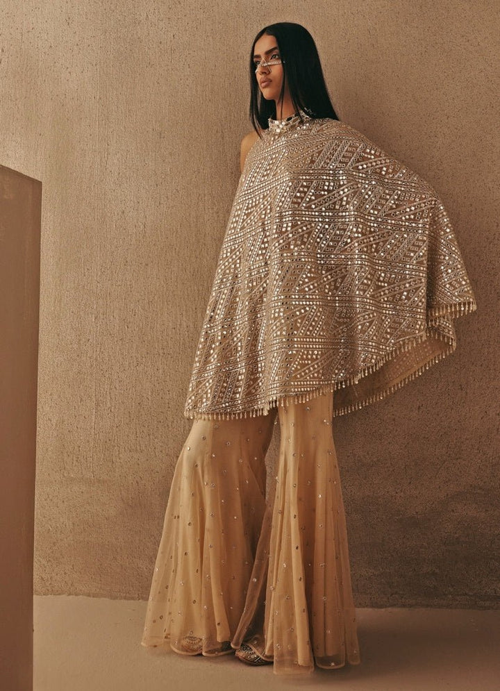 Nude Gold Soft Net One Shoulder Top With Pants Twenty Nine - Fabilicious Fashion