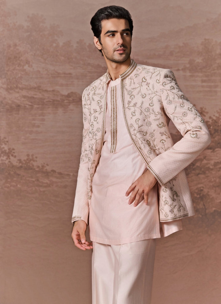 Contrast by Parth Nude Pink Bagalpuri Silk Jacket SetFabilicious Fashion