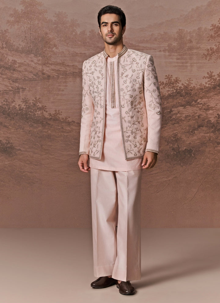 Contrast by Parth Nude Pink Bagalpuri Silk Jacket SetFabilicious Fashion