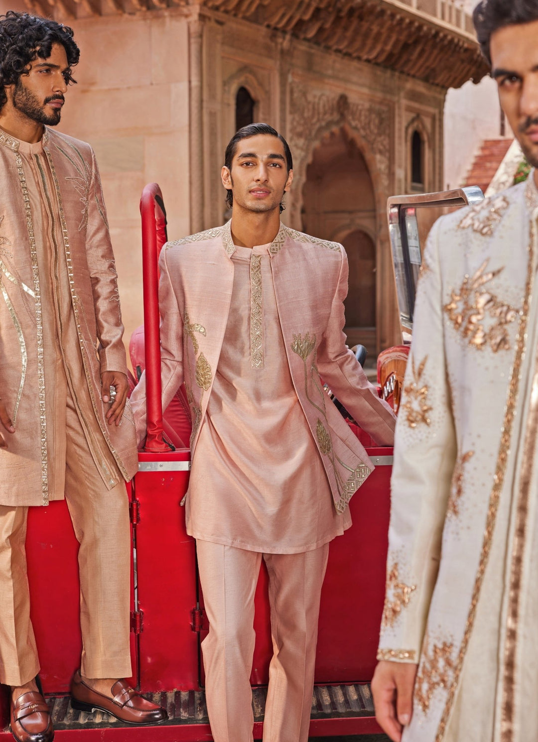 Nude Pink Embroidered Jacket Set Contrast By Parth - Fabilicious Fashion