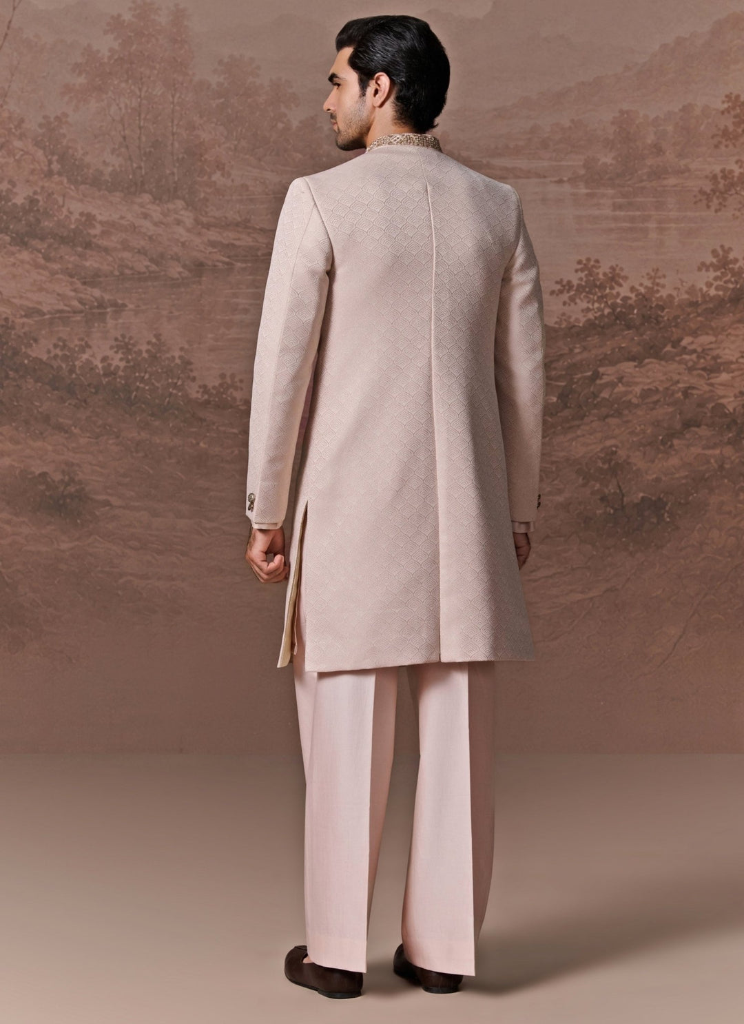Contrast by Parth Nude Pink Embroidered Jacquard Sherwani SetFabilicious Fashion