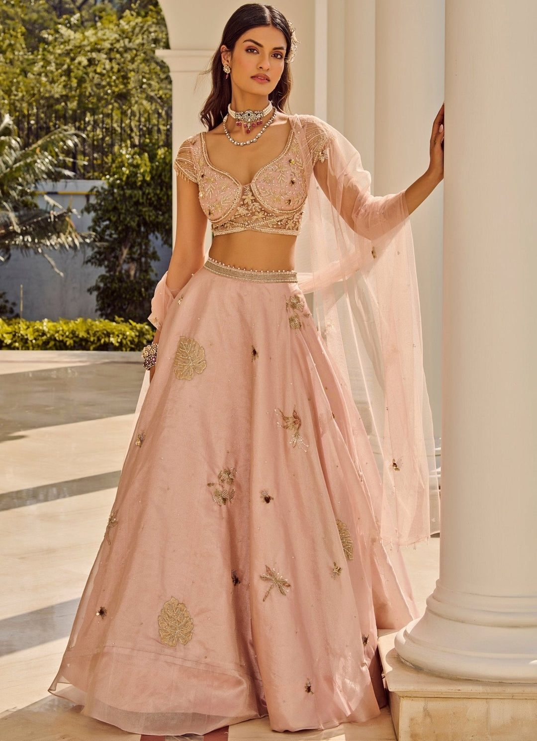 Nude Pink Embroidered Lehenga Set Parul Gandhi - Fabilicious Fashion