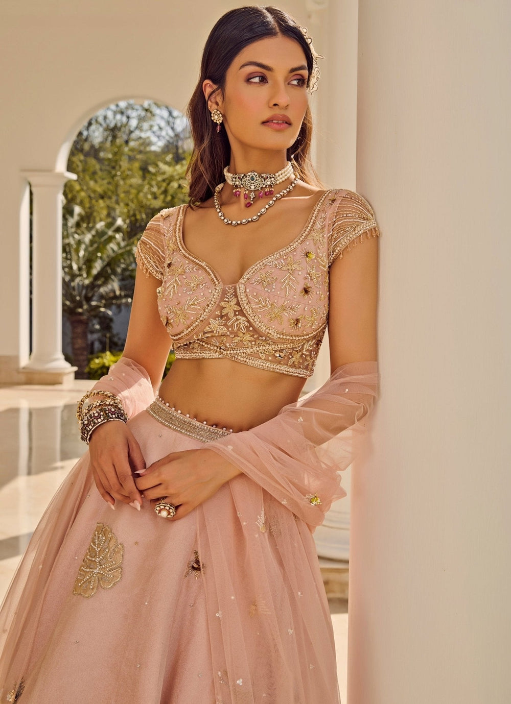 Nude Pink Embroidered Lehenga Set Parul Gandhi - Fabilicious Fashion