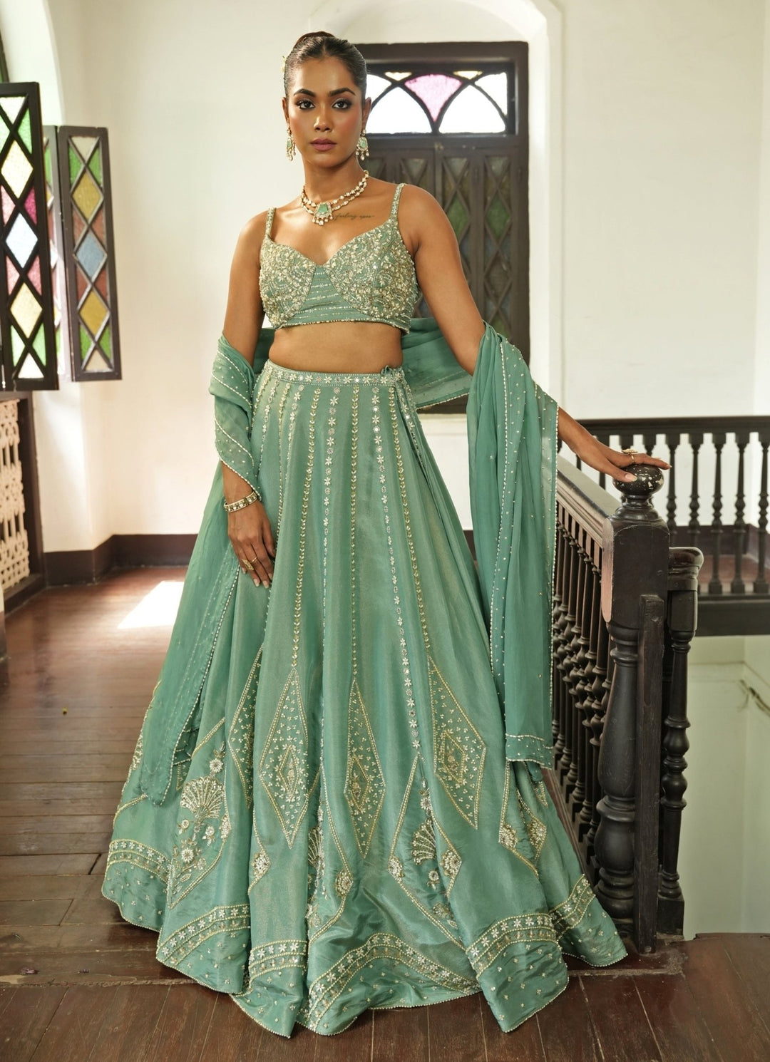 Ocean Blue Embroidered Zari Silk Lehenga Set Enamour by Radha - Fabilicious Fashion