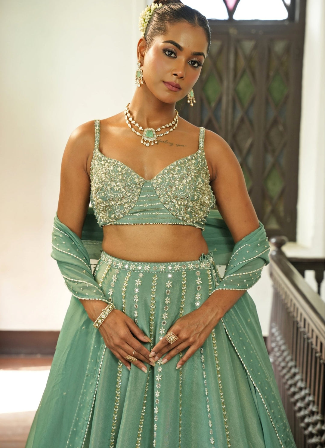 Ocean Blue Embroidered Zari Silk Lehenga Set Enamour by Radha - Fabilicious Fashion