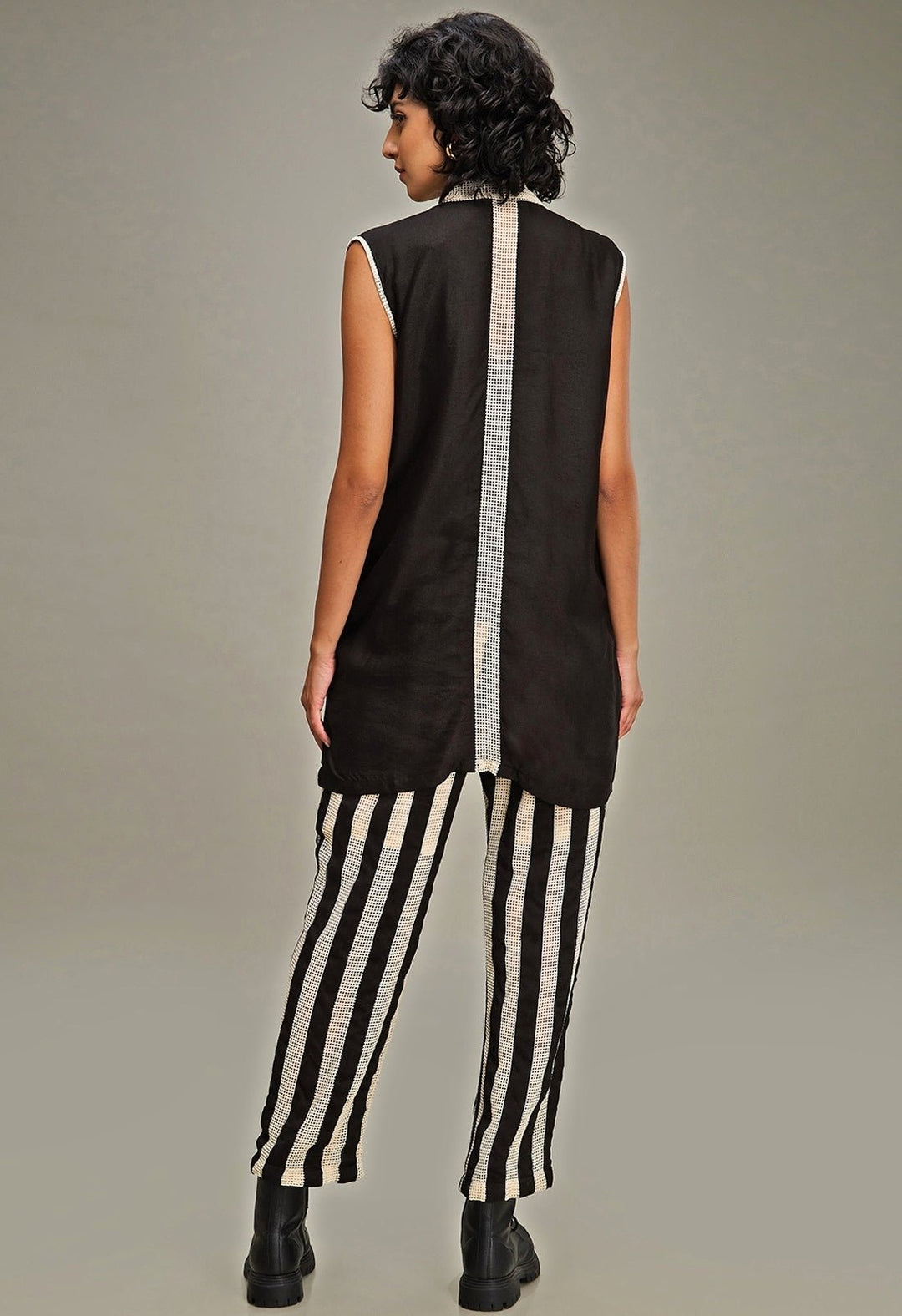 Off White And Black Applique And Floral Embroidery Blazer And Pant Set Soup By Sougat Paul - Fabilicious Fashion