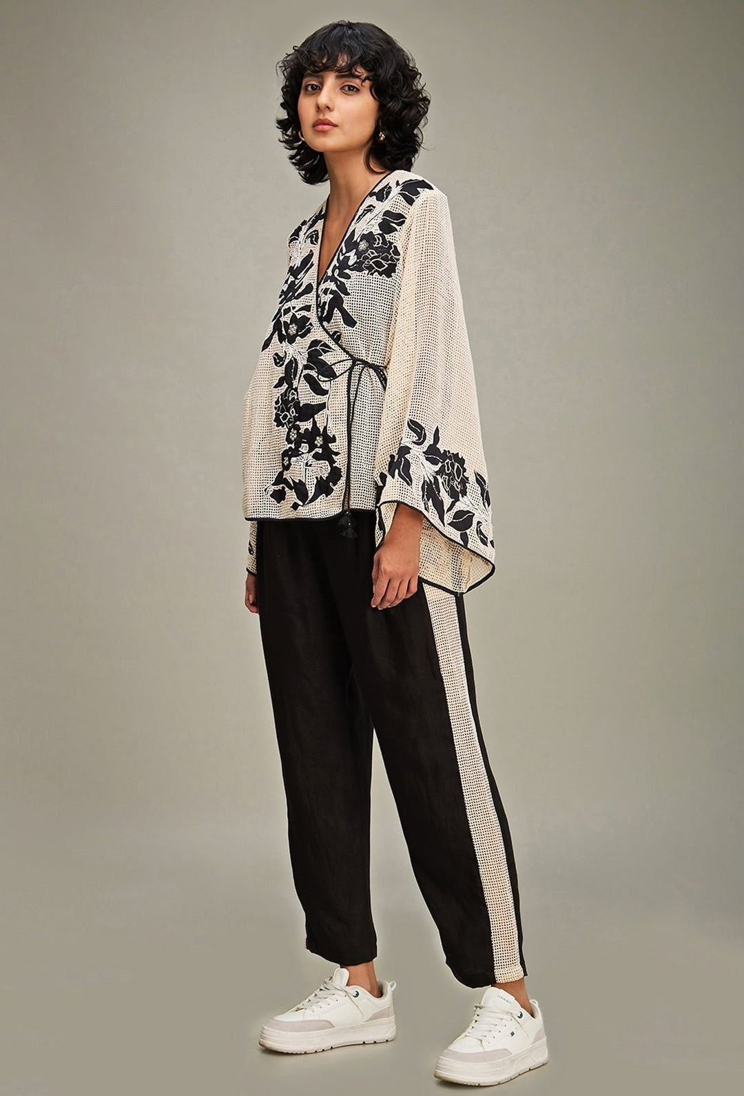 Off White And Black Applique Angrakha Top And Pant Set Soup By Sougat Paul - Fabilicious Fashion