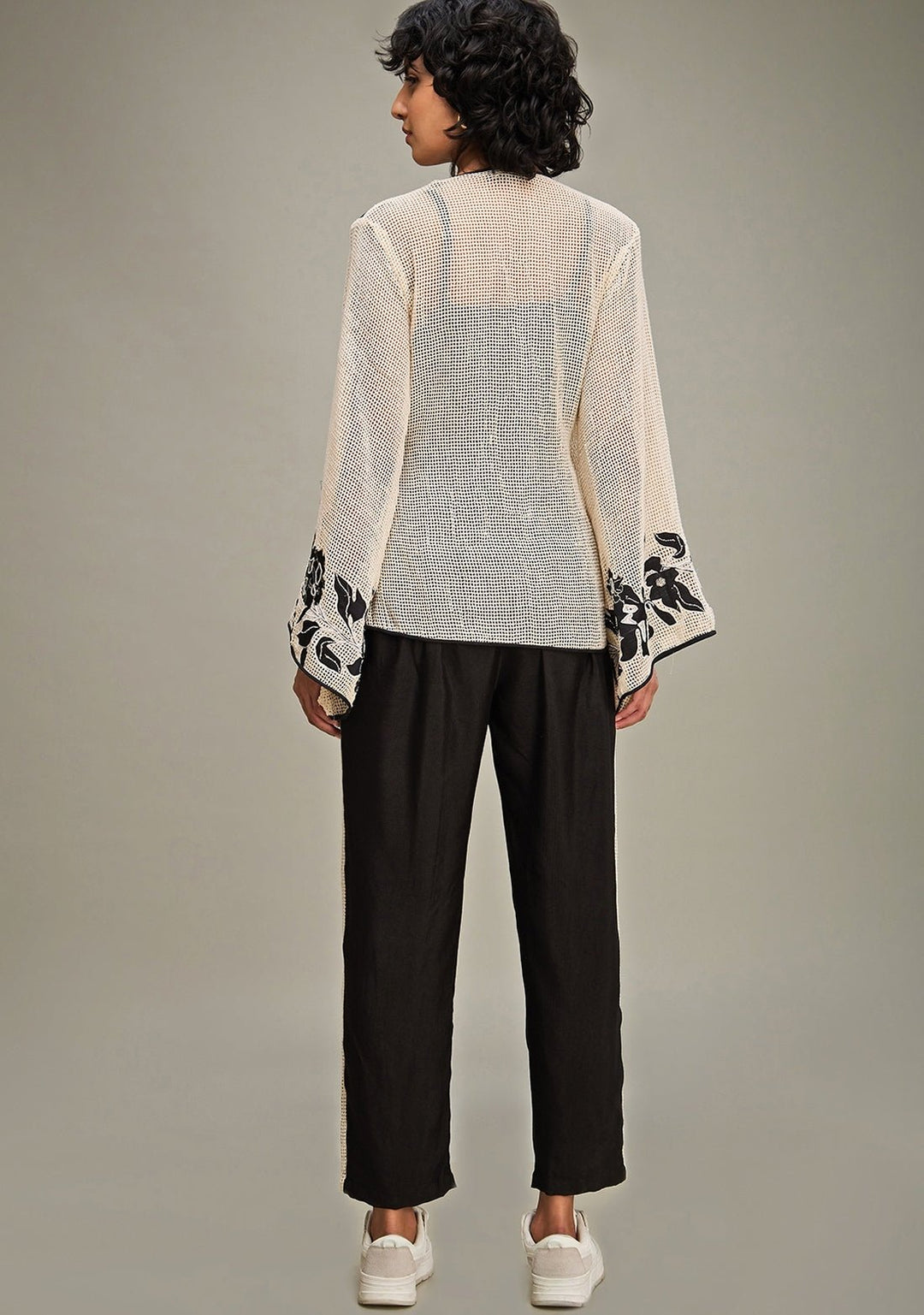 Off White And Black Applique Angrakha Top And Pant Set Soup By Sougat Paul - Fabilicious Fashion