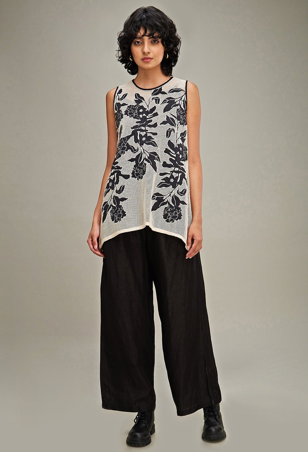 Off White And Black Applique Top And Pant Set Soup By Sougat Paul - Fabilicious Fashion