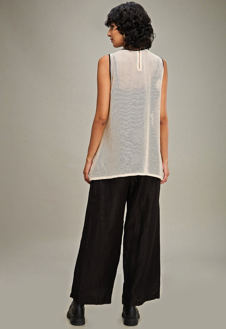 Off White And Black Applique Top And Pant Set Soup By Sougat Paul - Fabilicious Fashion