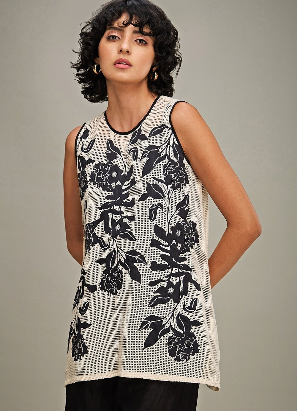 Off White And Black Applique Top And Pant Set Soup By Sougat Paul - Fabilicious Fashion