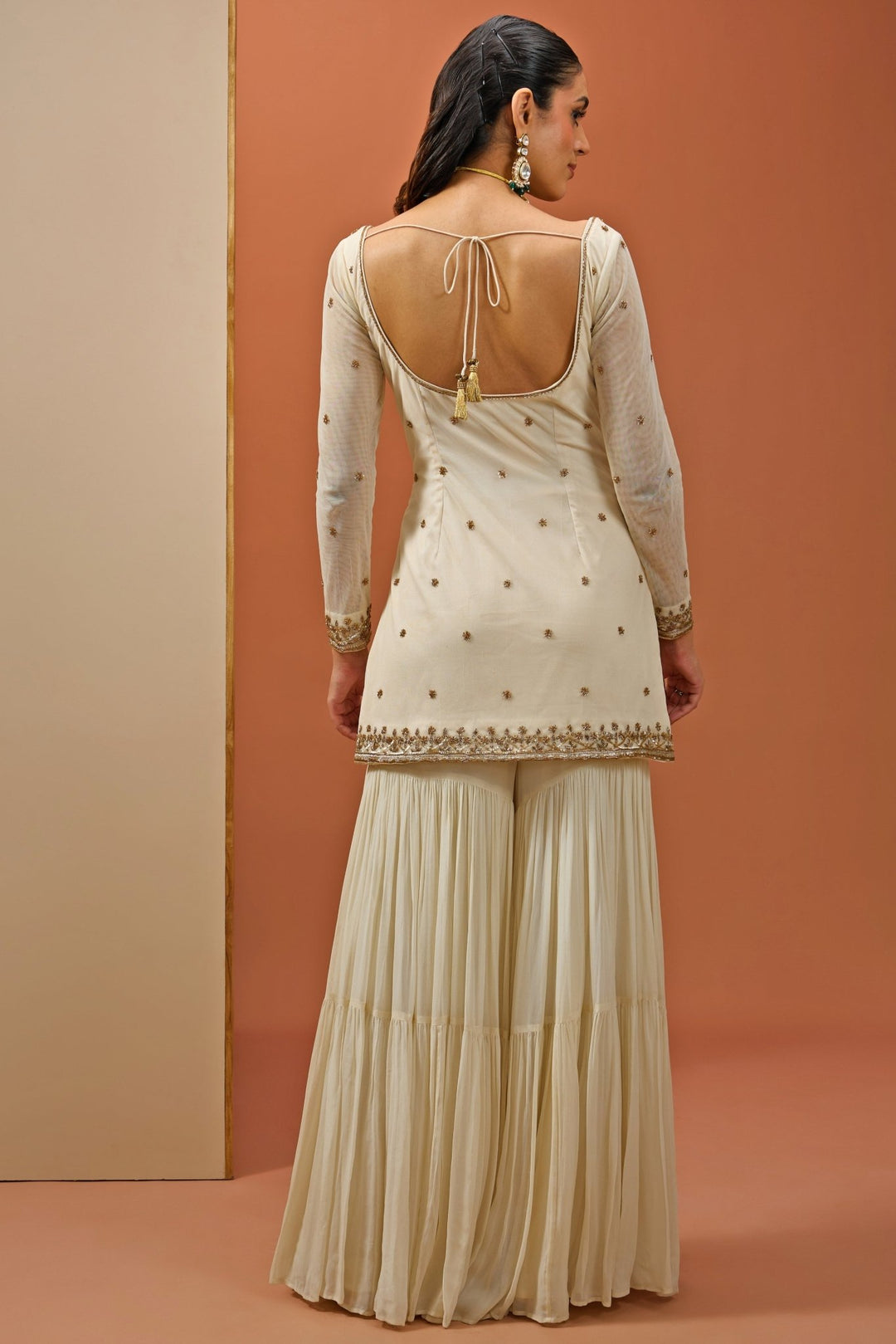 Off - White And Gold Embellished Kurta Sharara Set Esha Koul - Fabilicious Fashion