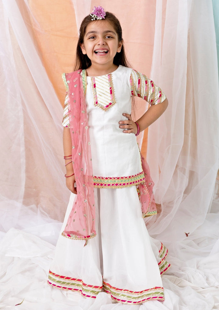 Chotibuti Off White And Pink Muslin Kurta Sharara SetFabilicious Fashion