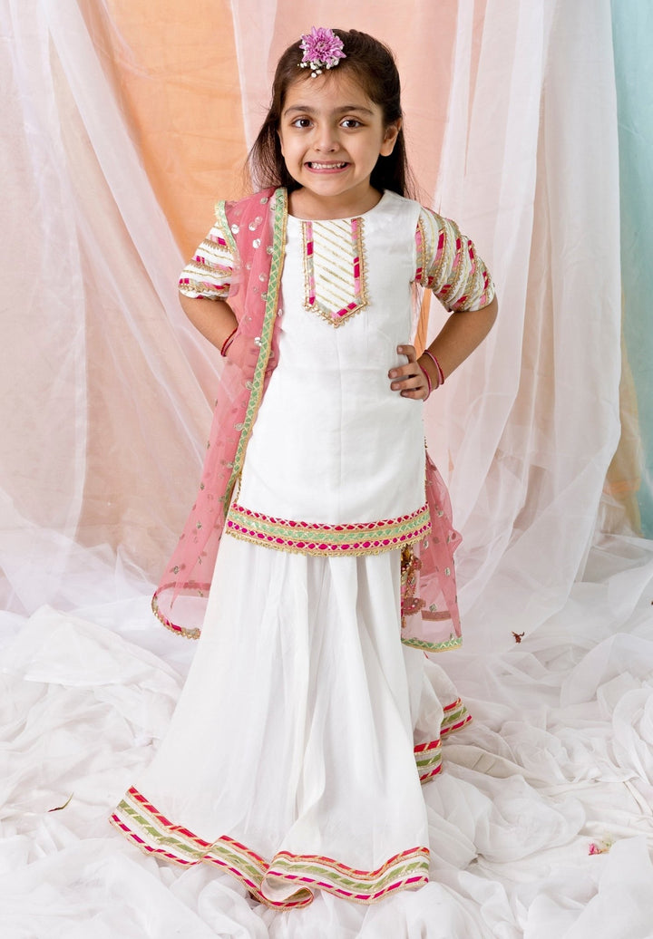 Chotibuti Off White And Pink Muslin Kurta Sharara SetFabilicious Fashion