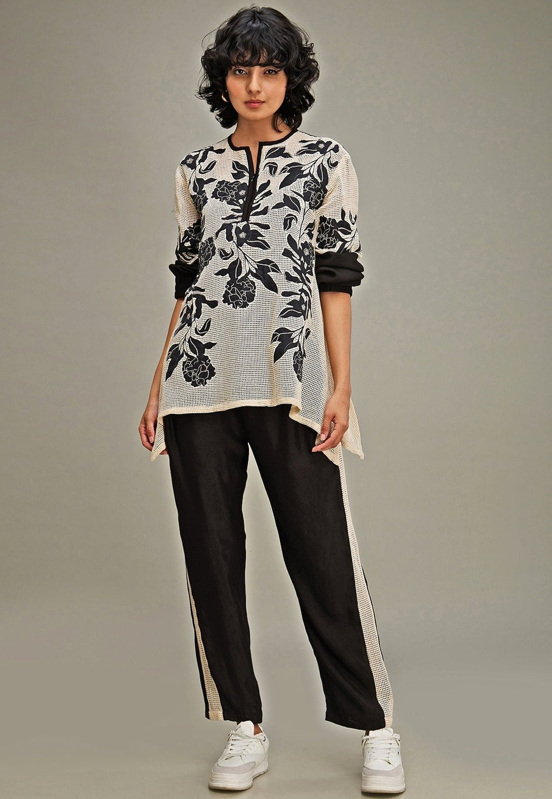 Off White Applique And Floral Embroidery Top And Pant Set Soup By Sougat Paul - Fabilicious Fashion