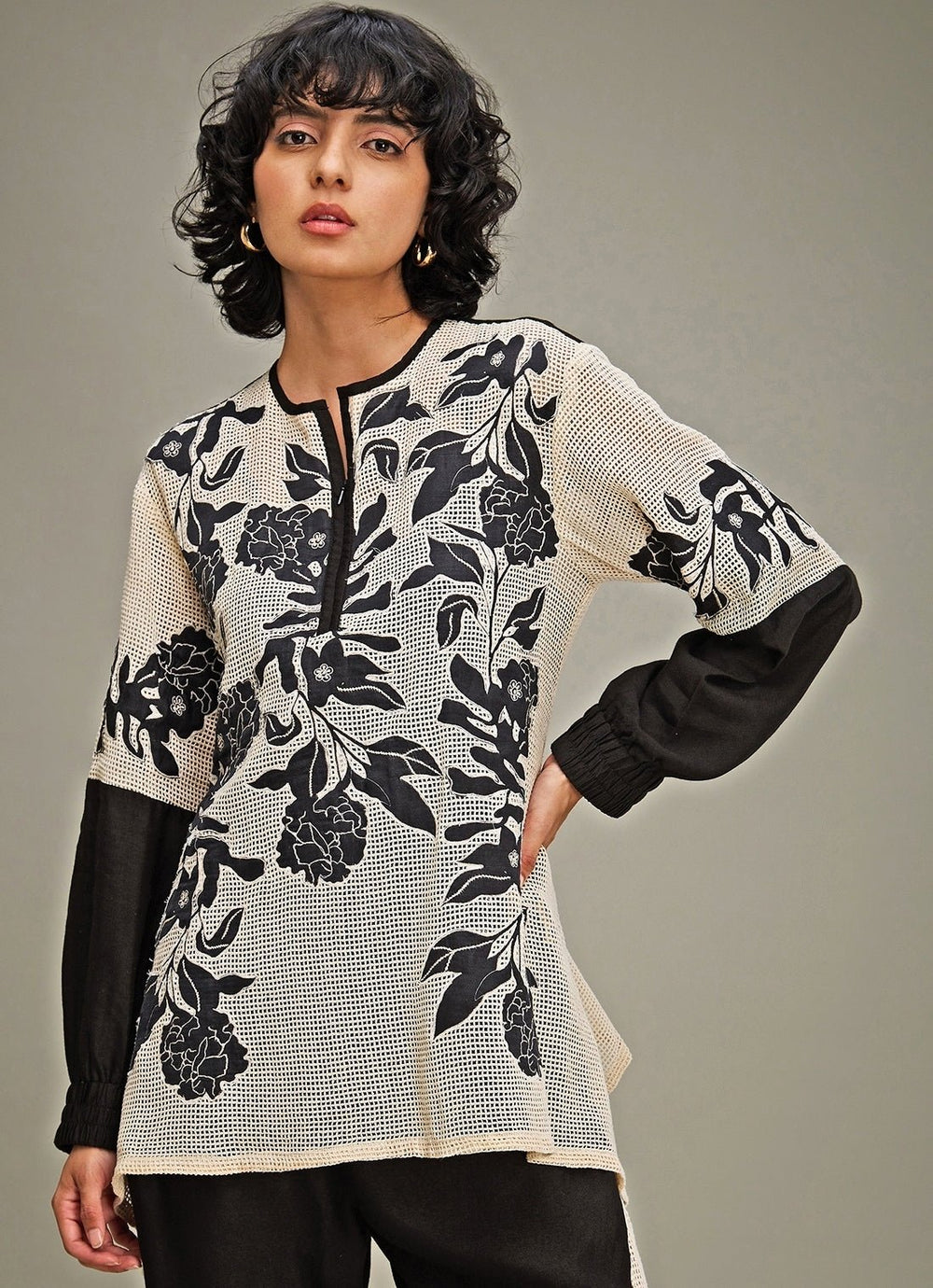 Off White Applique And Floral Embroidery Top And Pant Set Soup By Sougat Paul - Fabilicious Fashion