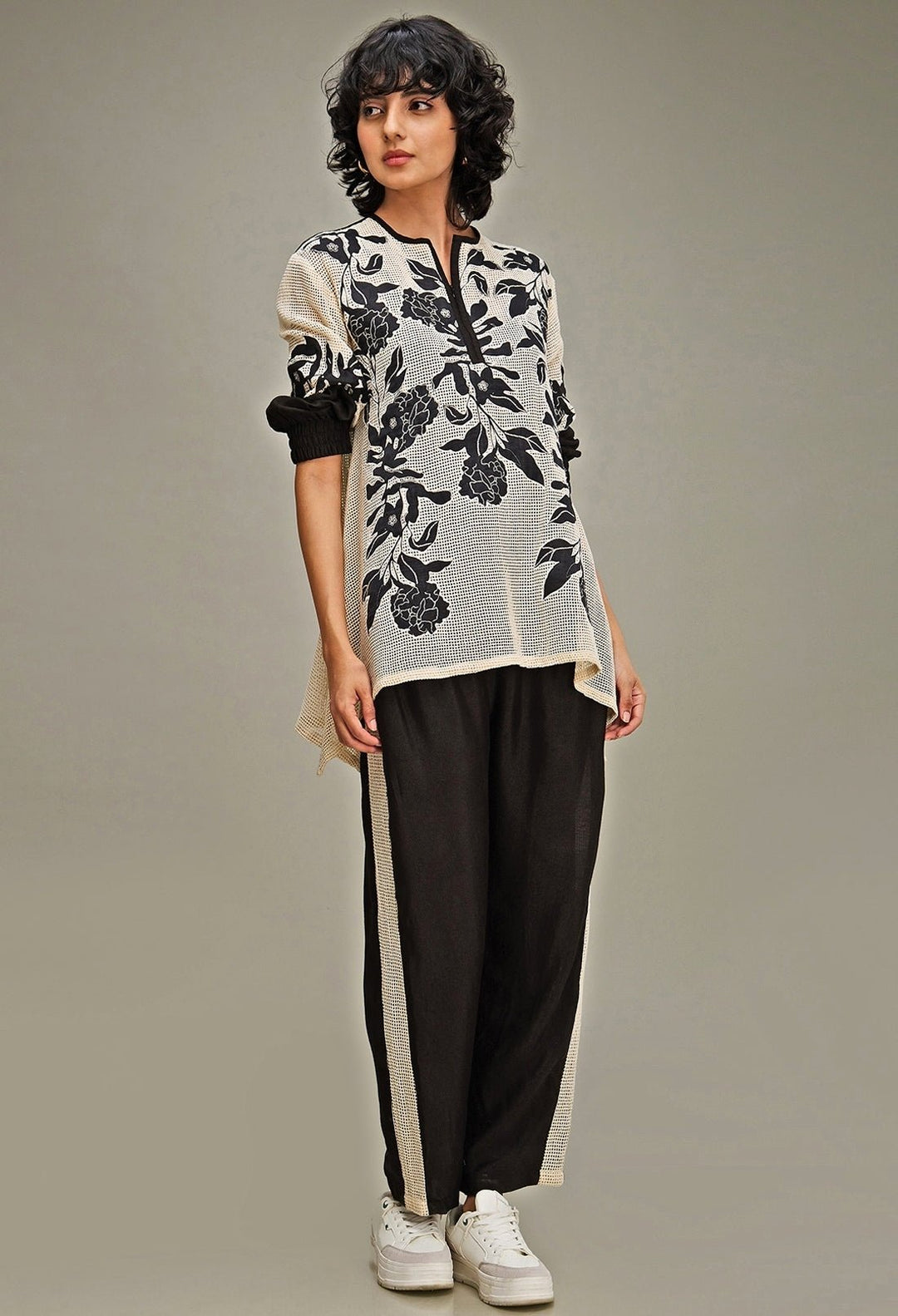 Off White Applique And Floral Embroidery Top And Pant Set Soup By Sougat Paul - Fabilicious Fashion
