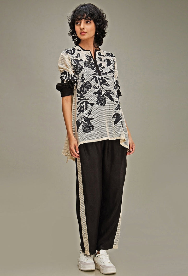 Off White Applique And Floral Embroidery Top And Pant Set Soup By Sougat Paul - Fabilicious Fashion