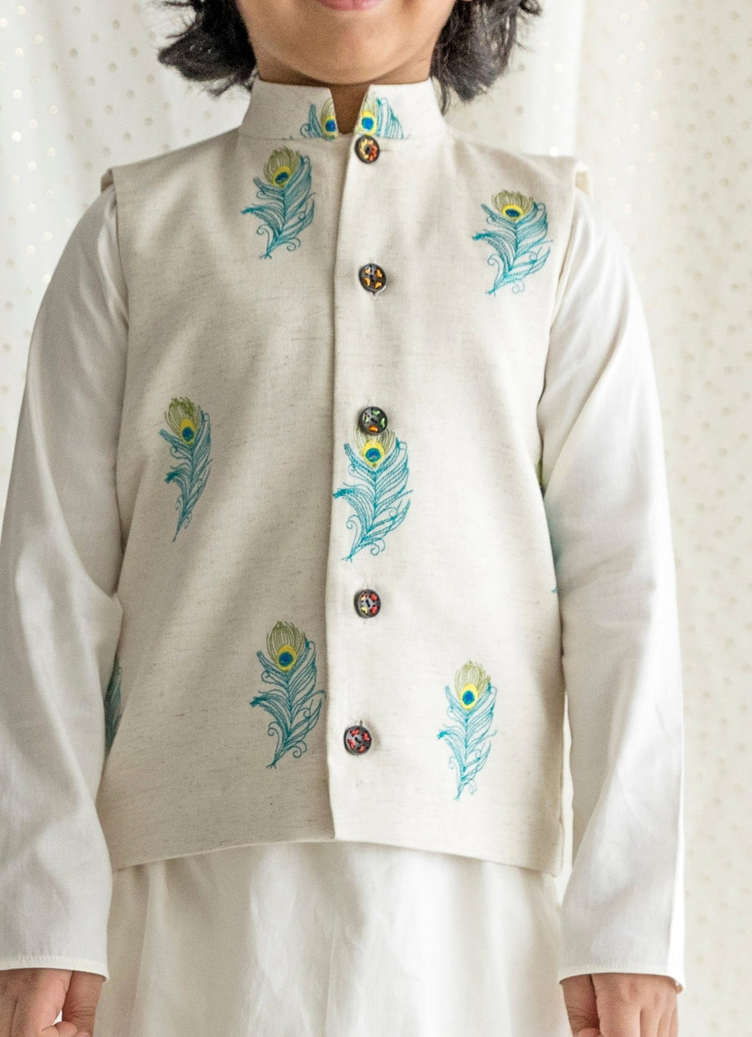 Off White Cotton Bundi Jacket Set Chotibuti - Fabilicious Fashion