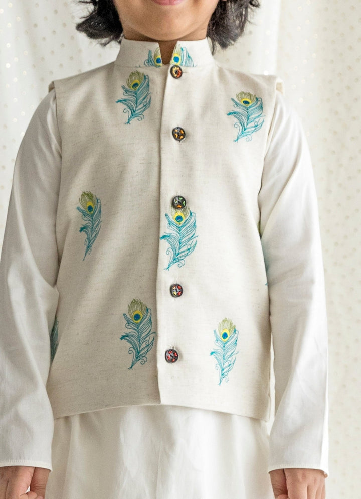 Off White Cotton Bundi Jacket Set Chotibuti - Fabilicious Fashion