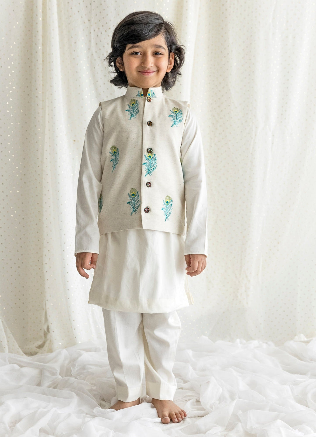 Off White Cotton Bundi Jacket Set Chotibuti - Fabilicious Fashion