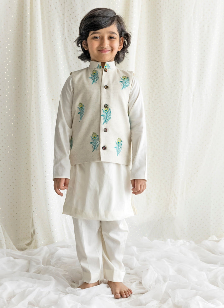 Off White Cotton Bundi Jacket Set Chotibuti - Fabilicious Fashion