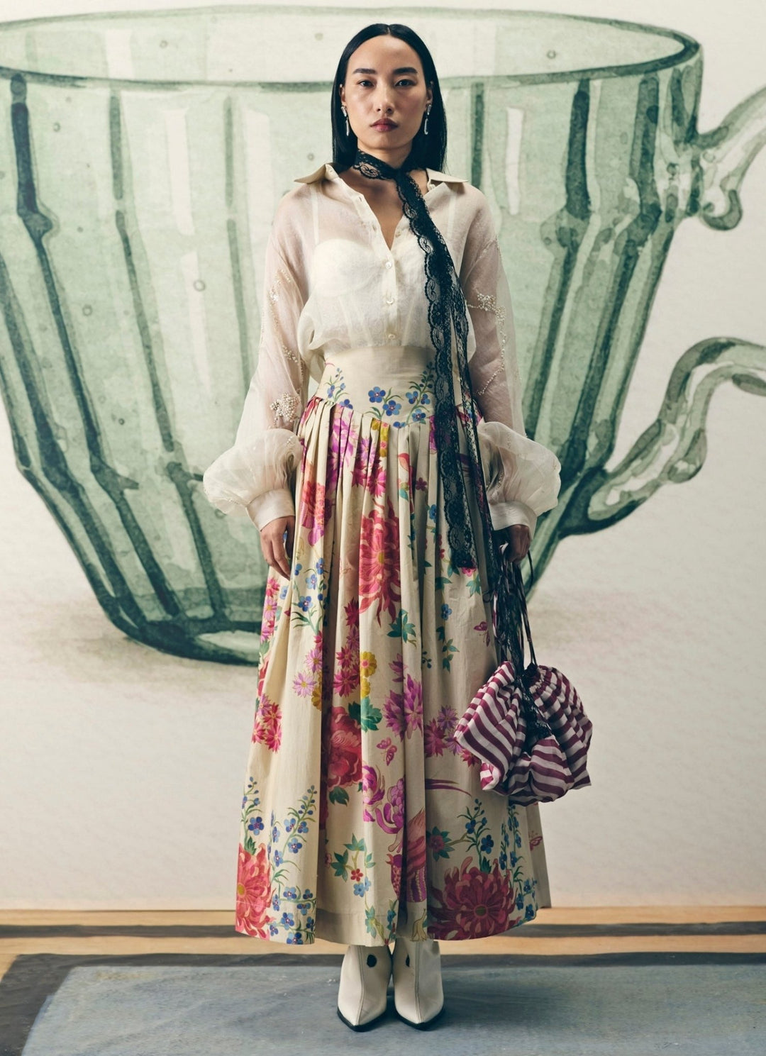 Off White Cotton Printed Skirt Set Paulmi and Harsh X Ease - Fabilicious Fashion