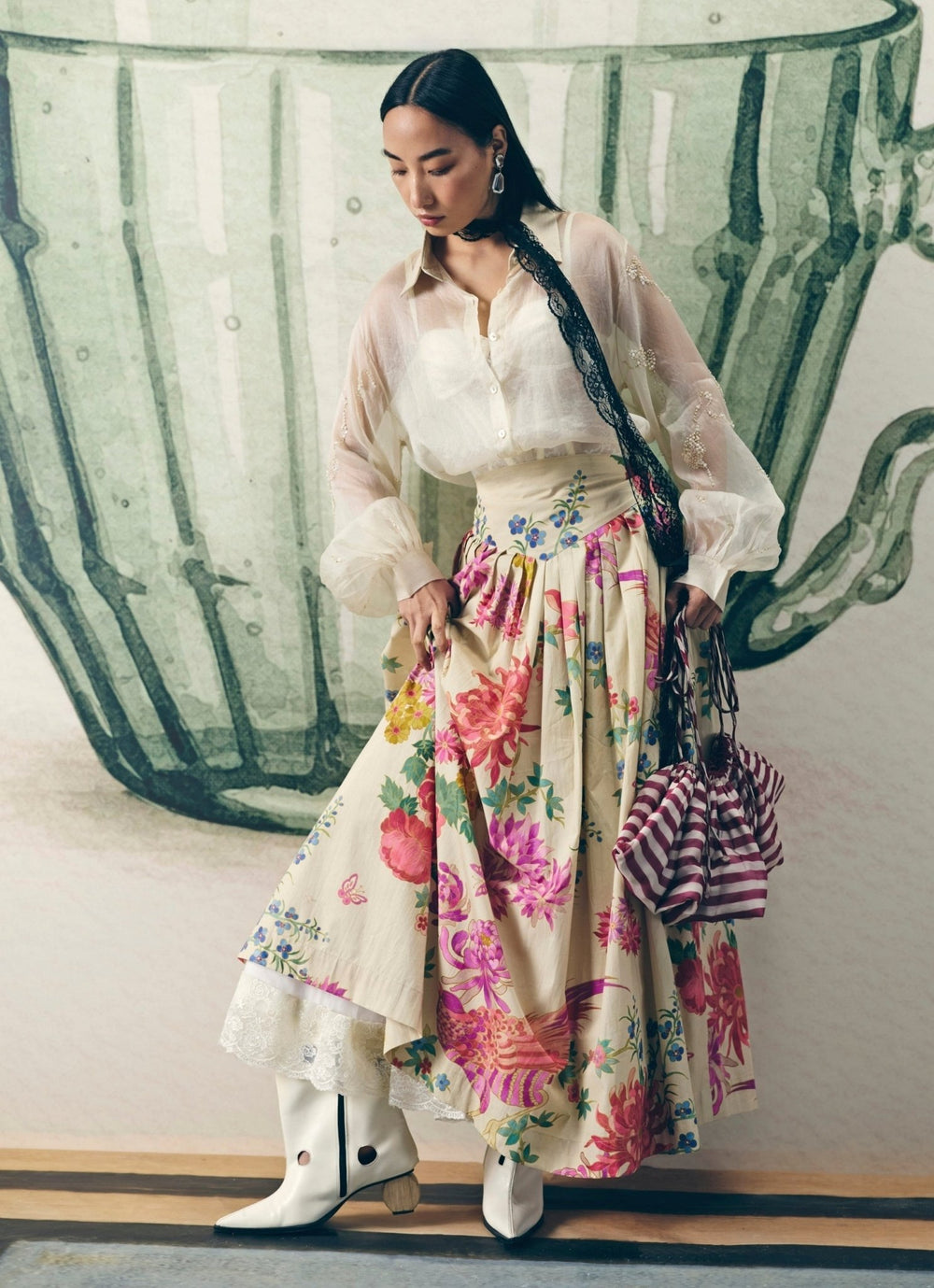 Off White Cotton Printed Skirt Set Paulmi and Harsh X Ease - Fabilicious Fashion