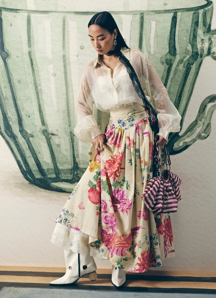 Off White Cotton Printed Skirt Set Paulmi and Harsh X Ease - Fabilicious Fashion