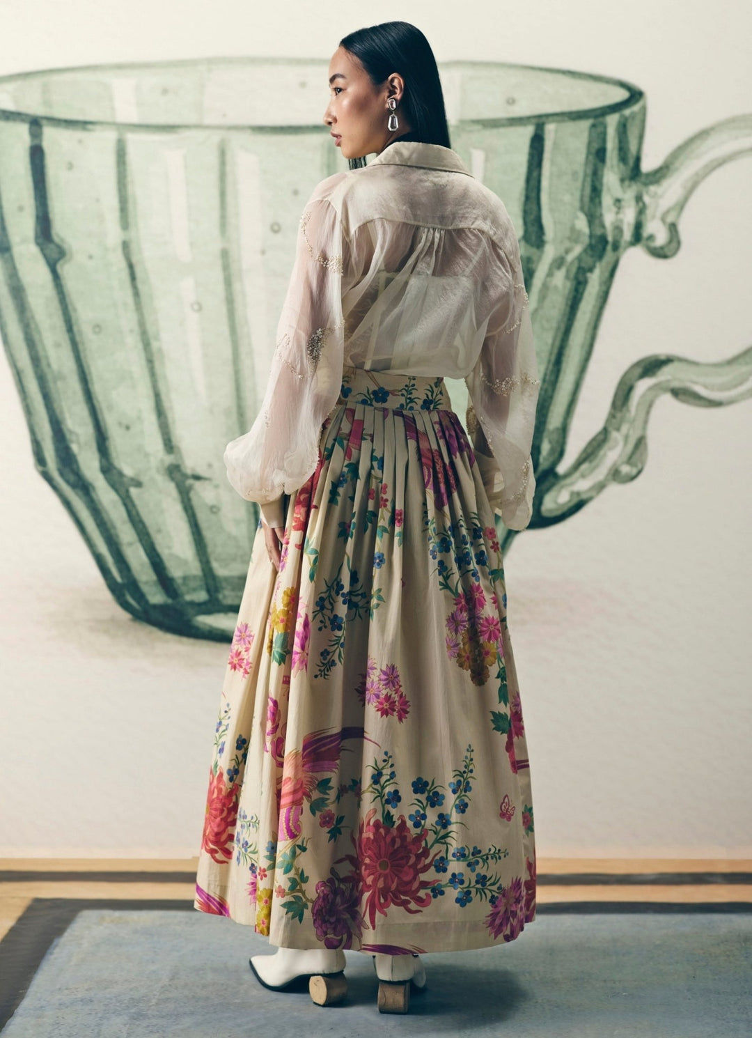 Off White Cotton Printed Skirt Set Paulmi and Harsh X Ease - Fabilicious Fashion