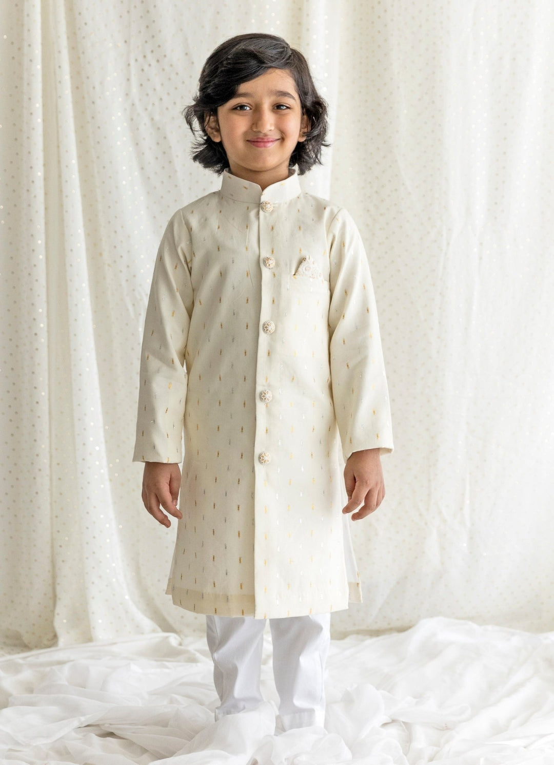 Off White Cotton Sherwani Set Chotibuti - Fabilicious Fashion