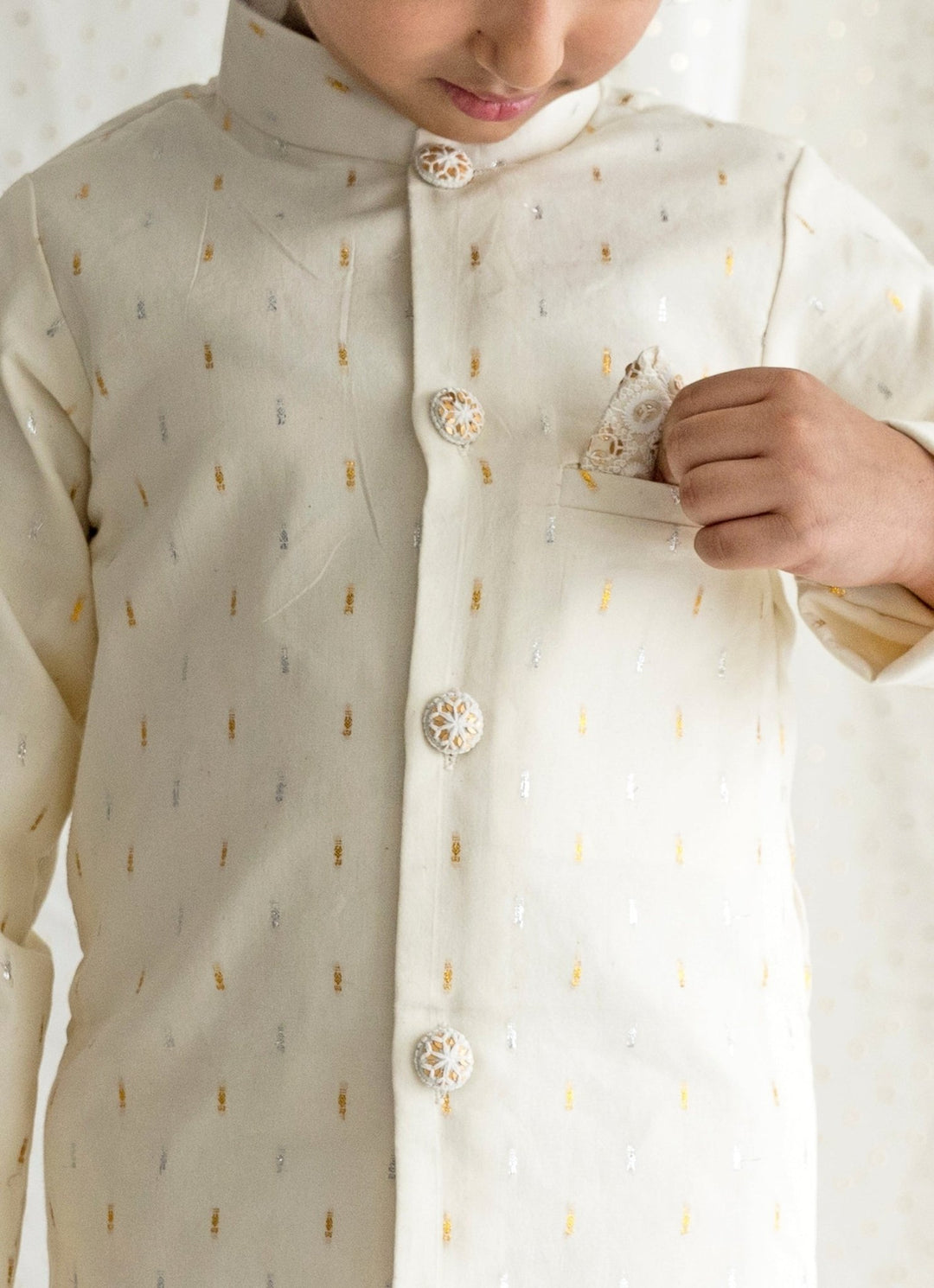 Off White Cotton Sherwani Set Chotibuti - Fabilicious Fashion