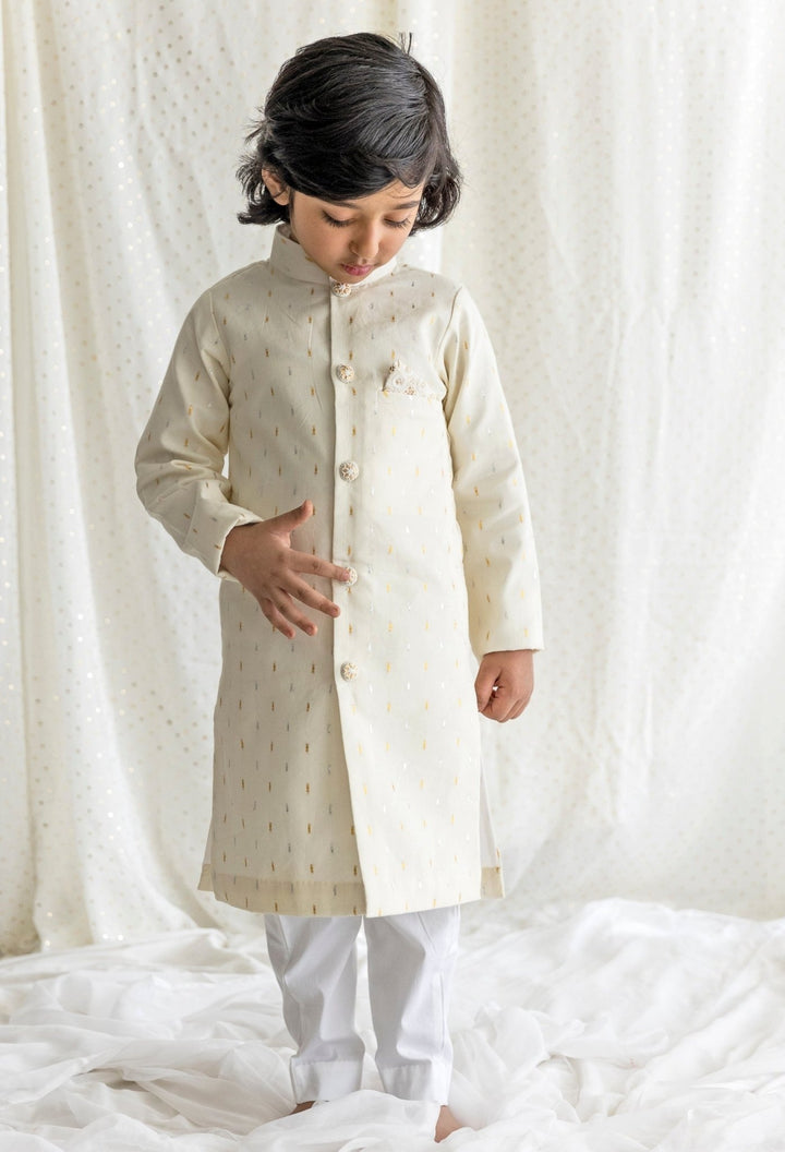 Off White Cotton Sherwani Set Chotibuti - Fabilicious Fashion