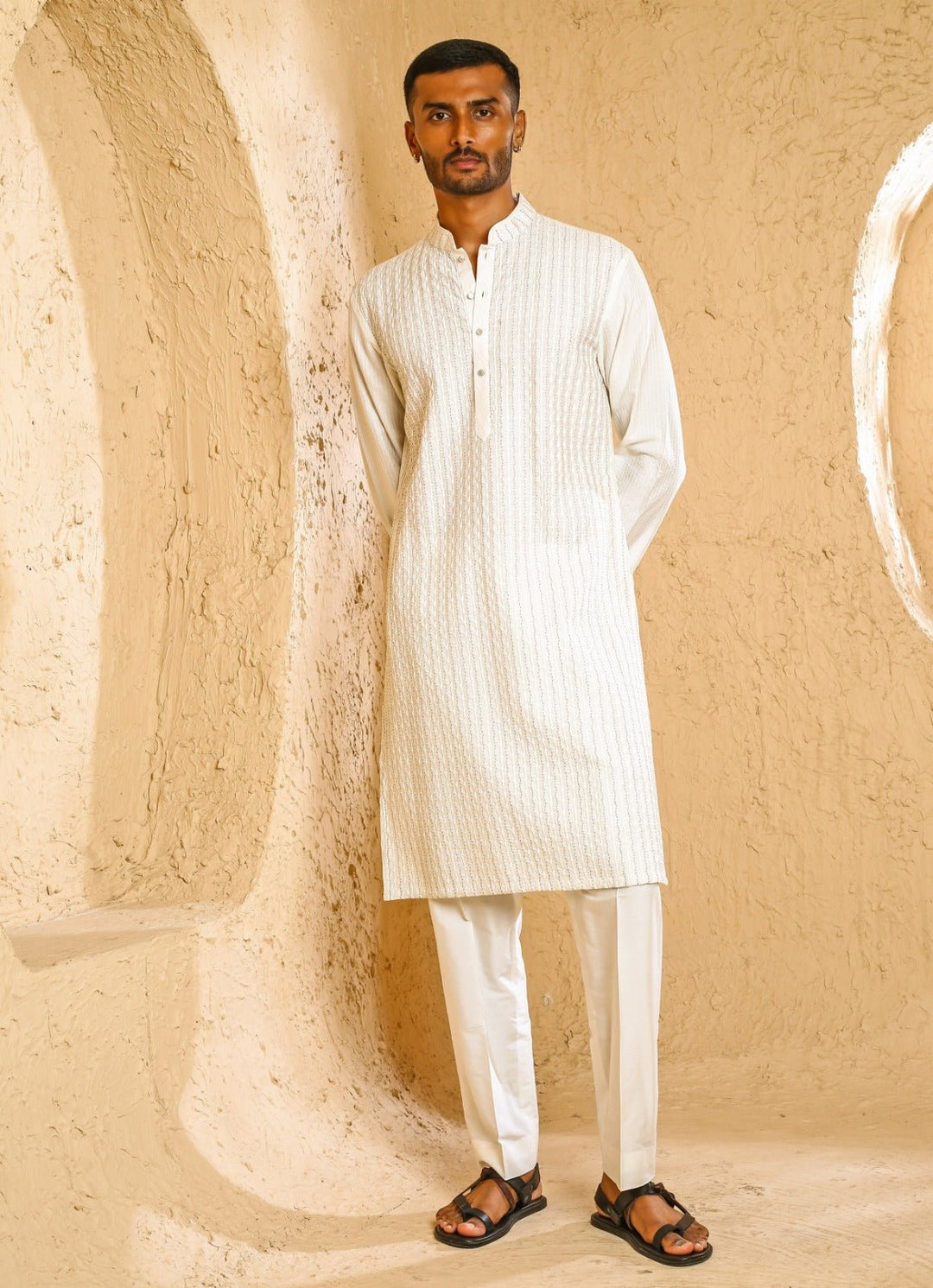 Off White Cotton Silk Pintux Kurta Set Chatenya Mittal - Fabilicious Fashion