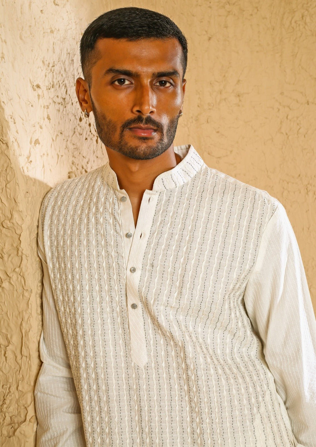 Off White Cotton Silk Pintux Kurta Set Chatenya Mittal - Fabilicious Fashion