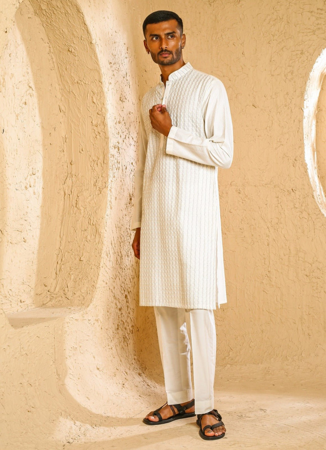 Off White Cotton Silk Pintux Kurta Set Chatenya Mittal - Fabilicious Fashion