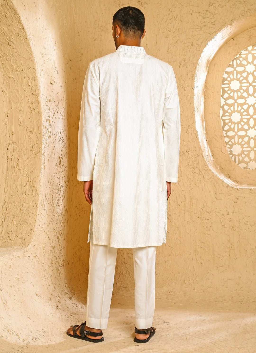 Off White Cotton Silk Pintux Kurta Set Chatenya Mittal - Fabilicious Fashion