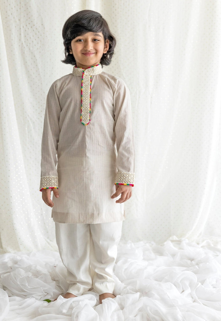 Off White Cotton Striped Kurta Set Chotibuti - Fabilicious Fashion