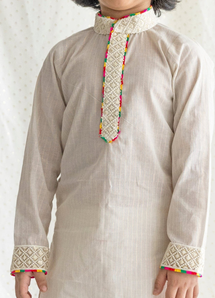 Off White Cotton Striped Kurta Set Chotibuti - Fabilicious Fashion