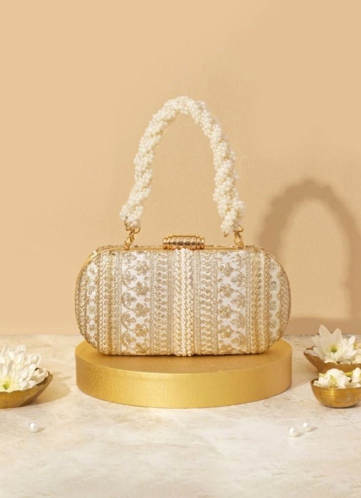 Off - White Embellished Clutch AMYRA - Fabilicious Fashion
